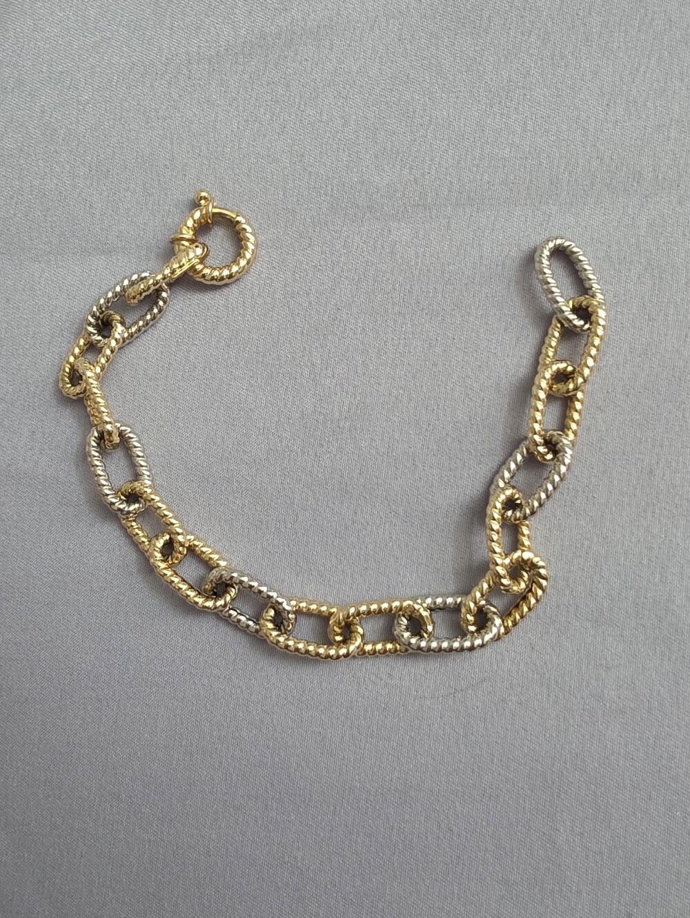 14k Italy Two-Tone Yellow & White Gold Rope Link Bracelet